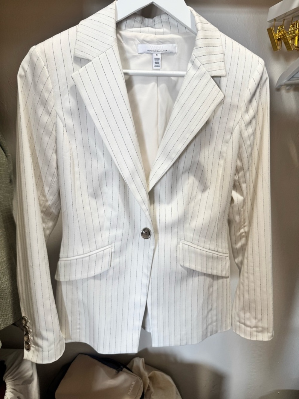 White House Black Market White Pinstripe Single-Button Blazer